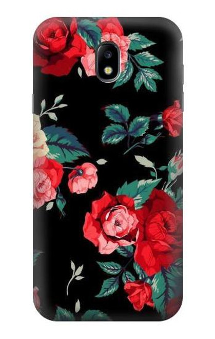 W3112 Rose Floral Pattern Black Hard Case and Leather Flip Case For Samsung Galaxy J7 (2017) EU Version