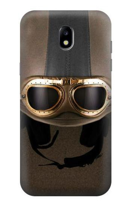 W2645 Vintage Brown Goggles Motorcycle Helmet Hard Case and Leather Flip Case For Samsung Galaxy J5 (2017) EU Version