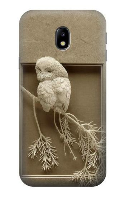 W1386 Paper Sculpture Owl Hard Case and Leather Flip Case For Samsung Galaxy J3 (2017) EU Version