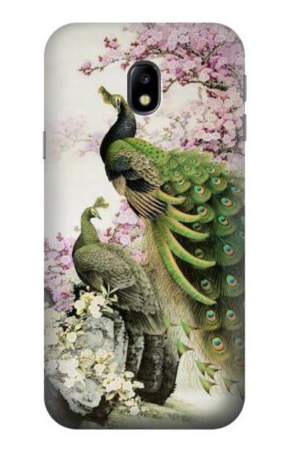 W2773 Peacock Chinese Brush Painting Hard Case and Leather Flip Case For Samsung Galaxy J3 (2017) EU Version