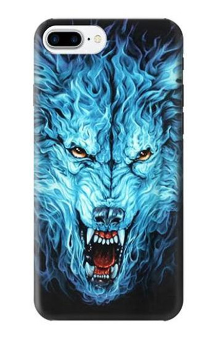 W0752 Blue Fire Grim Wolf Hard Case and Leather Flip Case For iPhone 7 Plus, iPhone 8 Plus