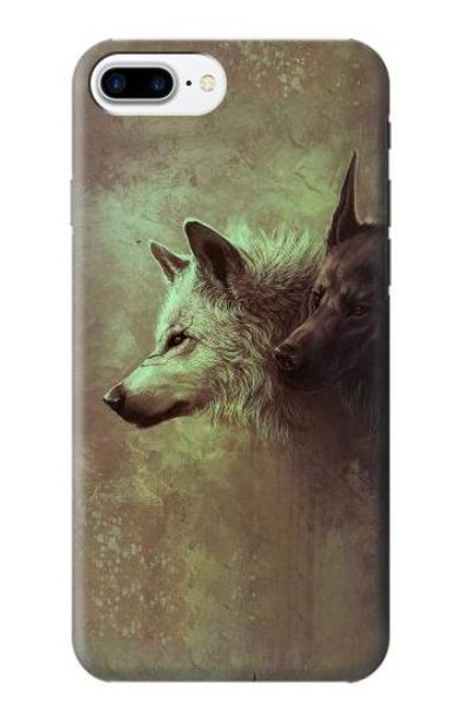 W0931 White Black Wolf Hard Case and Leather Flip Case For iPhone 7 Plus, iPhone 8 Plus