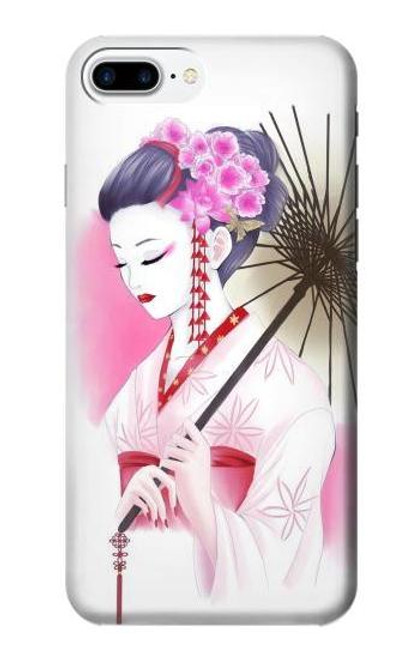 W2579 Japanese Traditional Geisha Kimono Hard Case and Leather Flip Case For iPhone 7 Plus, iPhone 8 Plus