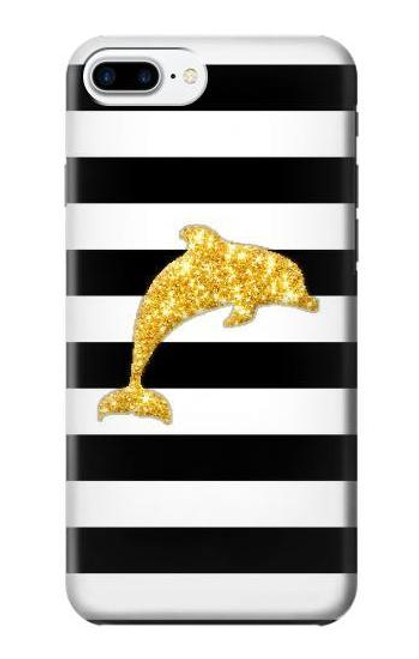 W2882 Black and White Striped Gold Dolphin Hard Case and Leather Flip Case For iPhone 7 Plus, iPhone 8 Plus