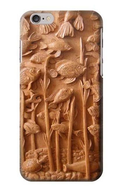 W1307 Fish Wood Carving Graphic Printed Hard Case and Leather Flip Case For iPhone 6 6S