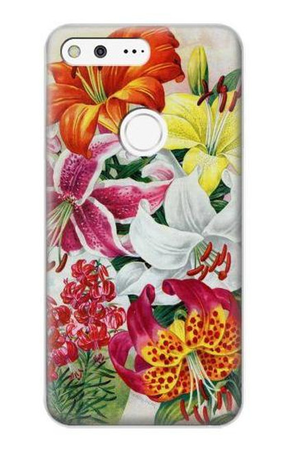 W3205 Retro Art Flowers Hard Case and Leather Flip Case For Google Pixel XL