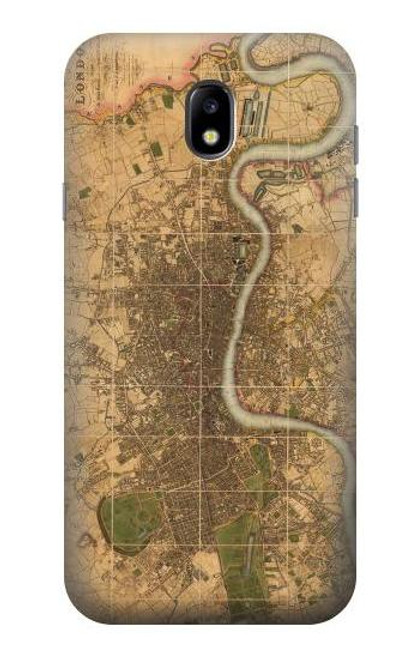 W3230 Vintage Map of London Hard Case and Leather Flip Case For Samsung Galaxy J7 (2017) EU Version