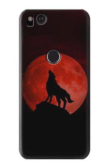 W2955 Wolf Howling Red Moon Hard Case and Leather Flip Case For Google Pixel 2