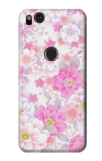 W3036 Pink Sweet Flower Flora Hard Case and Leather Flip Case For Google Pixel 2