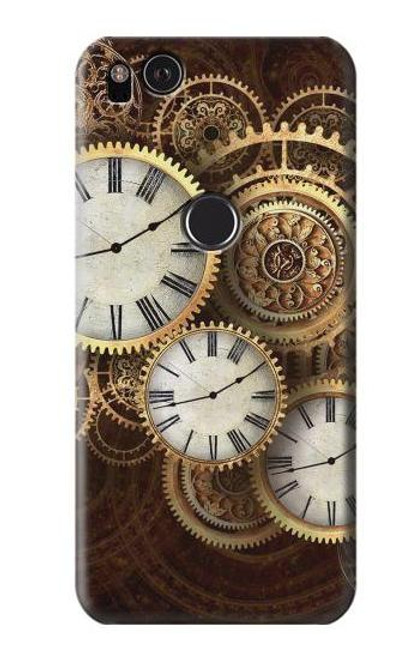 W3172 Gold Clock Live Hard Case and Leather Flip Case For Google Pixel 2