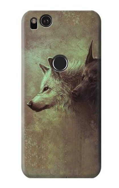 W0931 White Black Wolf Hard Case and Leather Flip Case For Google Pixel 2 XL