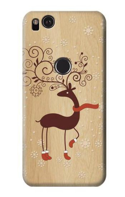 W3081 Wooden Raindeer Graphic Printed Hard Case and Leather Flip Case For Google Pixel 2 XL