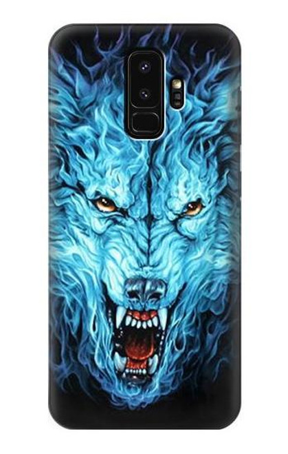 W0752 Blue Fire Grim Wolf Hard Case and Leather Flip Case For Samsung Galaxy S9 Plus