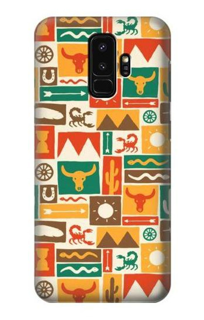 W1873 Western Pattern Hard Case and Leather Flip Case For Samsung Galaxy S9 Plus