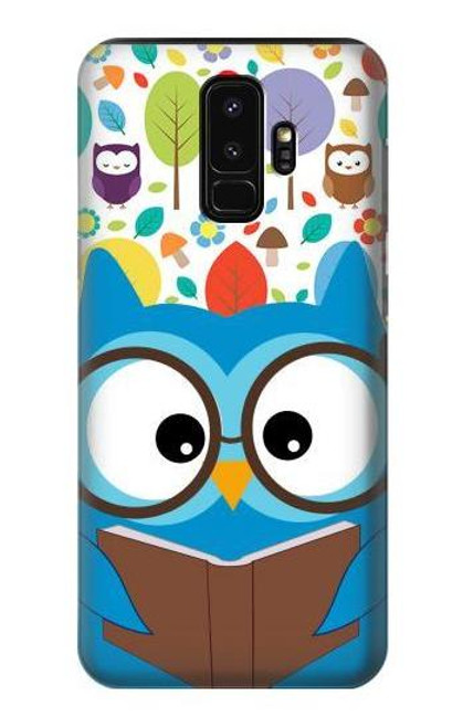 W2521 Cute Nerd Owl Cartoon Hard Case and Leather Flip Case For Samsung Galaxy S9 Plus