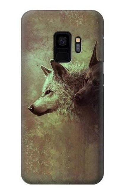 W0931 White Black Wolf Hard Case and Leather Flip Case For Samsung Galaxy S9