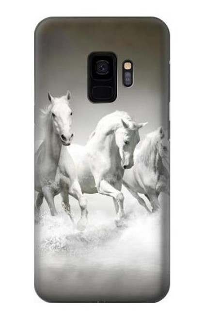 W0933 White Horses Hard Case and Leather Flip Case For Samsung Galaxy S9