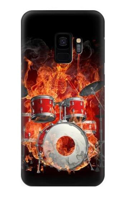 W1431 Skull Drum Fire Rock Hard Case and Leather Flip Case For Samsung Galaxy S9