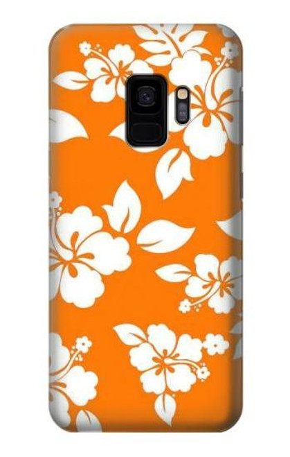 W2245 Hawaiian Hibiscus Orange Pattern Hard Case and Leather Flip Case For Samsung Galaxy S9