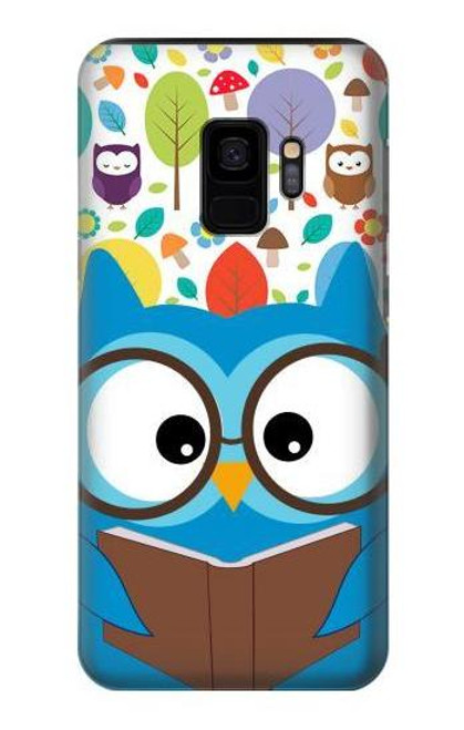 W2521 Cute Nerd Owl Cartoon Hard Case and Leather Flip Case For Samsung Galaxy S9