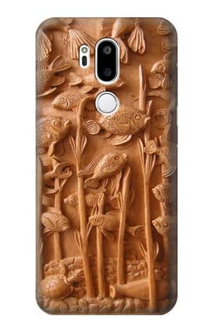 W1307 Fish Wood Carving Graphic Printed Hard Case and Leather Flip Case For LG G7 ThinQ