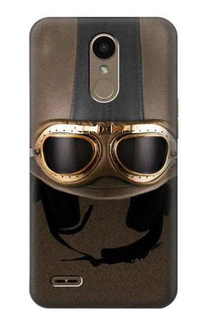 W2645 Vintage Brown Goggles Motorcycle Helmet Hard Case and Leather Flip Case For LG K10 (2018), LG K30