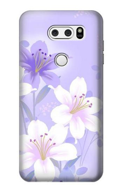 W2361 Purple White Flowers Hard Case and Leather Flip Case For LG V30, LG V30 Plus, LG V30S ThinQ, LG V35, LG V35 ThinQ