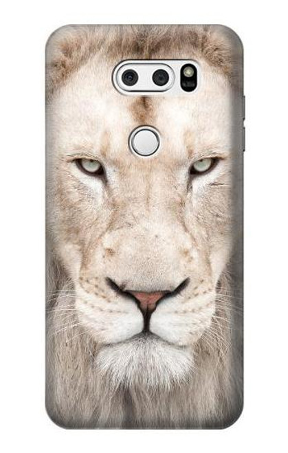 W2399 White Lion Face Hard Case and Leather Flip Case For LG V30, LG V30 Plus, LG V30S ThinQ, LG V35, LG V35 ThinQ