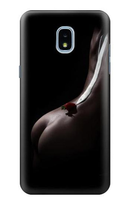 W0546 Sexy Cream Strawberry Hard Case and Leather Flip Case For Samsung Galaxy J3 (2018), J3 Star, J3 V 3rd Gen, J3 Orbit, J3 Achieve, Express Prime 3, Amp Prime 3