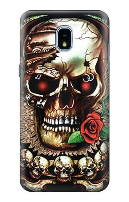 W0753 Skull Wing Rose Punk Hard Case and Leather Flip Case For Samsung Galaxy J3 (2018), J3 Star, J3 V 3rd Gen, J3 Orbit, J3 Achieve, Express Prime 3, Amp Prime 3