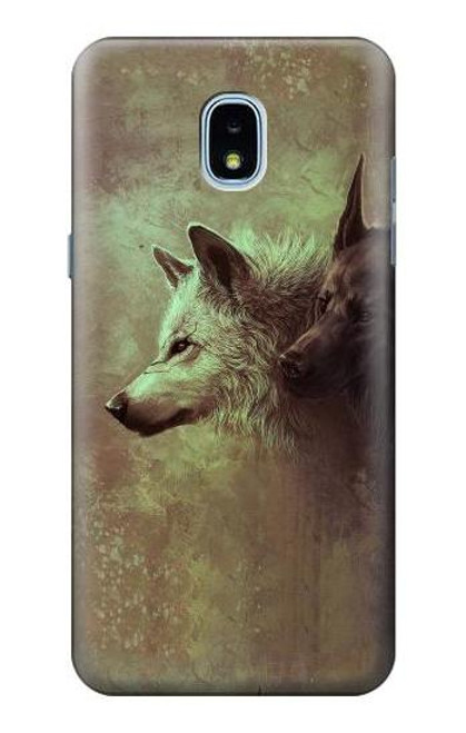 W0931 White Black Wolf Hard Case and Leather Flip Case For Samsung Galaxy J3 (2018), J3 Star, J3 V 3rd Gen, J3 Orbit, J3 Achieve, Express Prime 3, Amp Prime 3