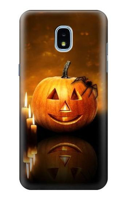 W1083 Pumpkin Spider Candles Halloween Hard Case and Leather Flip Case For Samsung Galaxy J3 (2018), J3 Star, J3 V 3rd Gen, J3 Orbit, J3 Achieve, Express Prime 3, Amp Prime 3