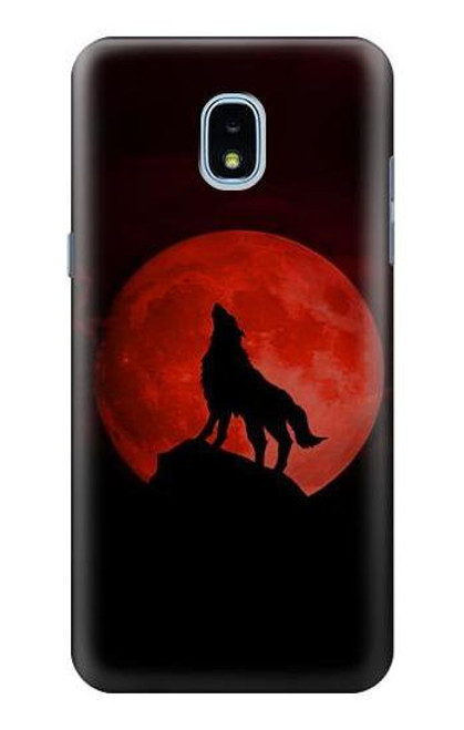 W2955 Wolf Howling Red Moon Hard Case and Leather Flip Case For Samsung Galaxy J3 (2018), J3 Star, J3 V 3rd Gen, J3 Orbit, J3 Achieve, Express Prime 3, Amp Prime 3