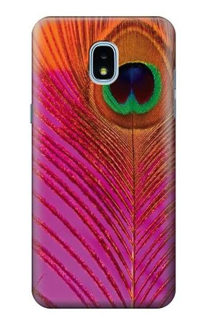 W3201 Pink Peacock Feather Hard Case and Leather Flip Case For Samsung Galaxy J3 (2018), J3 Star, J3 V 3rd Gen, J3 Orbit, J3 Achieve, Express Prime 3, Amp Prime 3
