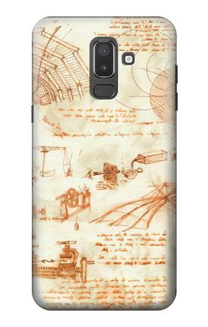 W0566 Technical Drawing Da Vinci Hard Case and Leather Flip Case For Samsung Galaxy J8 (2018)