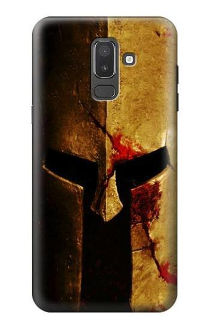 W2439 Warrior Spartan Helmet Hard Case and Leather Flip Case For Samsung Galaxy J8 (2018)