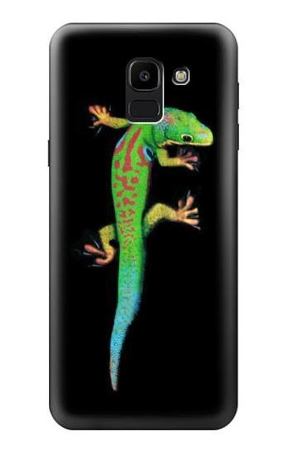 W0125 Green Madagascan Gecko Hard Case and Leather Flip Case For Samsung Galaxy J6 (2018)