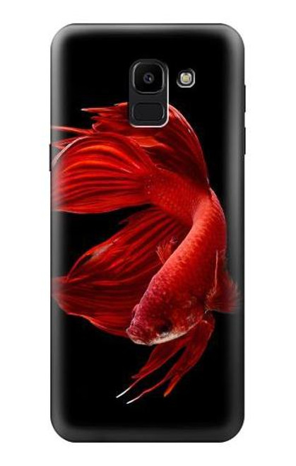 W2092 Red Siamese Fighting Fish Hard Case and Leather Flip Case For Samsung Galaxy J6 (2018)