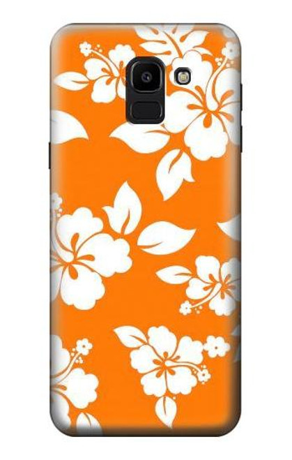 W2245 Hawaiian Hibiscus Orange Pattern Hard Case and Leather Flip Case For Samsung Galaxy J6 (2018)