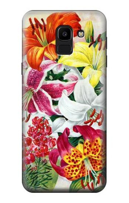 W3205 Retro Art Flowers Hard Case and Leather Flip Case For Samsung Galaxy J6 (2018)