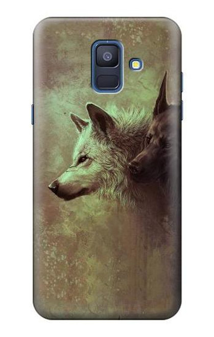 W0931 White Black Wolf Hard Case and Leather Flip Case For Samsung Galaxy A6 (2018)