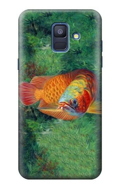 W1157 Red Arowana Fish Hard Case and Leather Flip Case For Samsung Galaxy A6 (2018)