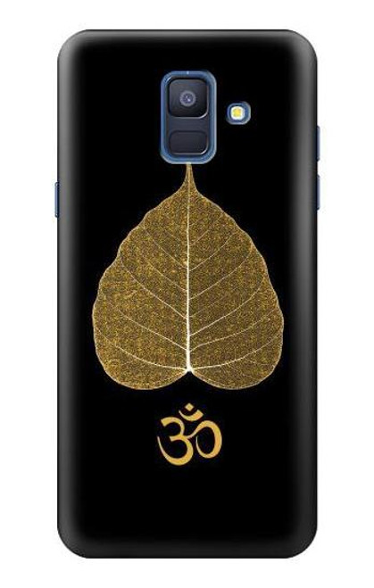 W2331 Gold Leaf Buddhist Om Symbol Hard Case and Leather Flip Case For Samsung Galaxy A6 (2018)