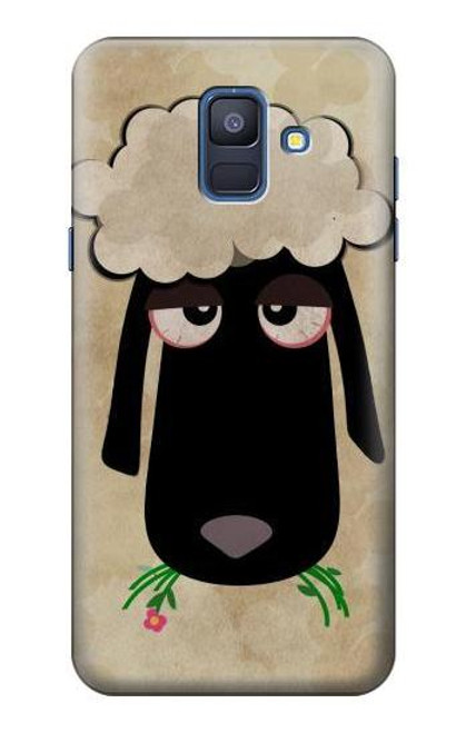 W2826 Cute Cartoon Unsleep Black Sheep Hard Case and Leather Flip Case For Samsung Galaxy A6 (2018)