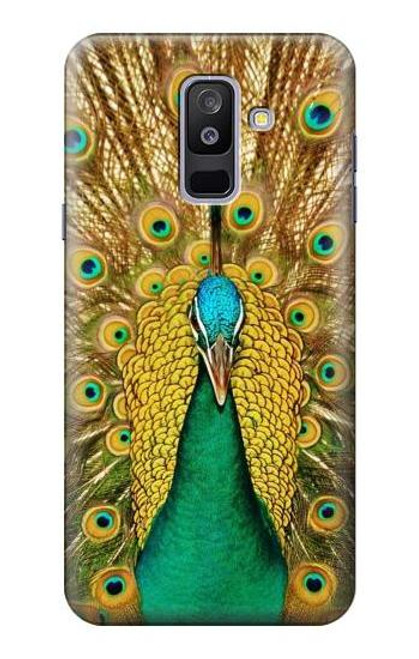 W0513 Peacock Hard Case and Leather Flip Case For Samsung Galaxy A6+ (2018), J8 Plus 2018, A6 Plus 2018