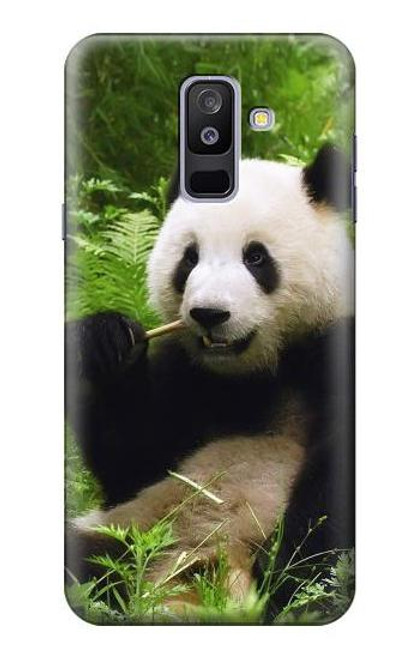 W1073 Panda Enjoy Eating Hard Case and Leather Flip Case For Samsung Galaxy A6+ (2018), J8 Plus 2018, A6 Plus 2018