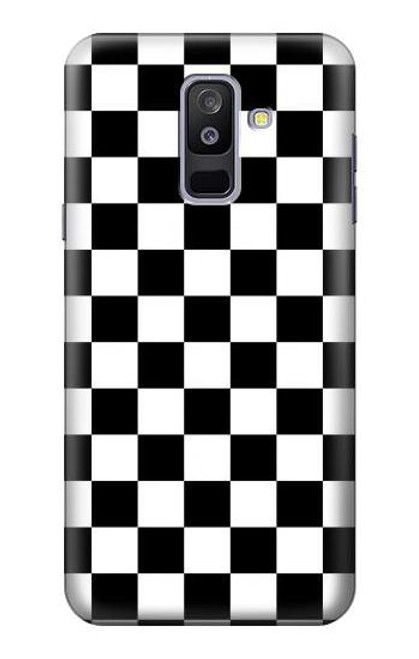 W1611 Black and White Check Chess Board Hard Case and Leather Flip Case For Samsung Galaxy A6+ (2018), J8 Plus 2018, A6 Plus 2018