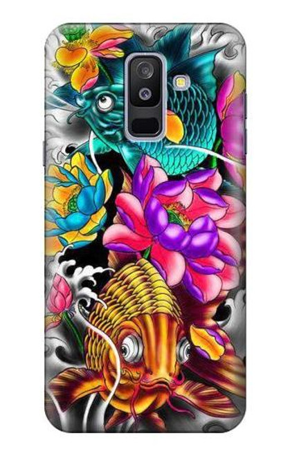 W1630 Fish Japanese Oriental Tattoo Hard Case and Leather Flip Case For Samsung Galaxy A6+ (2018), J8 Plus 2018, A6 Plus 2018