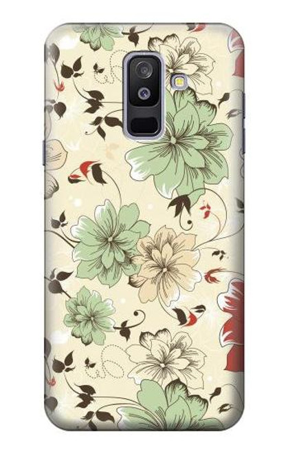 W2179 Flower Floral Vintage Art Pattern Hard Case and Leather Flip Case For Samsung Galaxy A6+ (2018), J8 Plus 2018, A6 Plus 2018