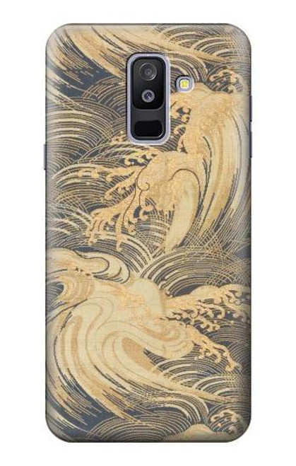 W2680 Japan Art Obi With Stylized Waves Hard Case and Leather Flip Case For Samsung Galaxy A6+ (2018), J8 Plus 2018, A6 Plus 2018